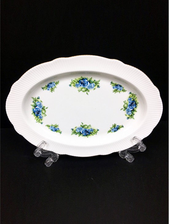 12" Blue Roses Oval Plate (2 Pcs) With Gift Box